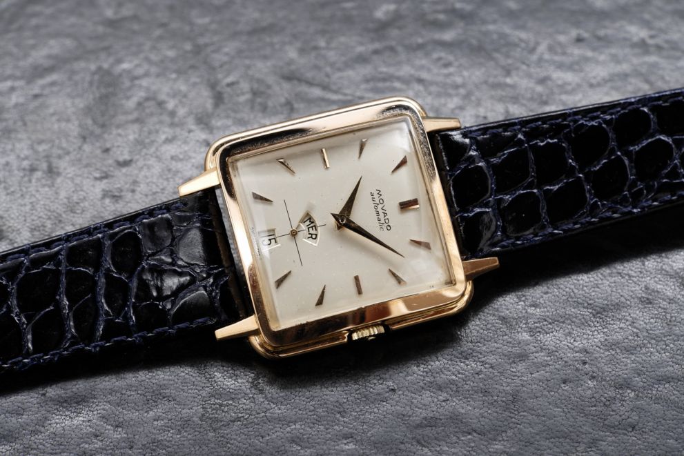 Movado Square Red Gold day-date Vintage - cioccolatino oro rosso