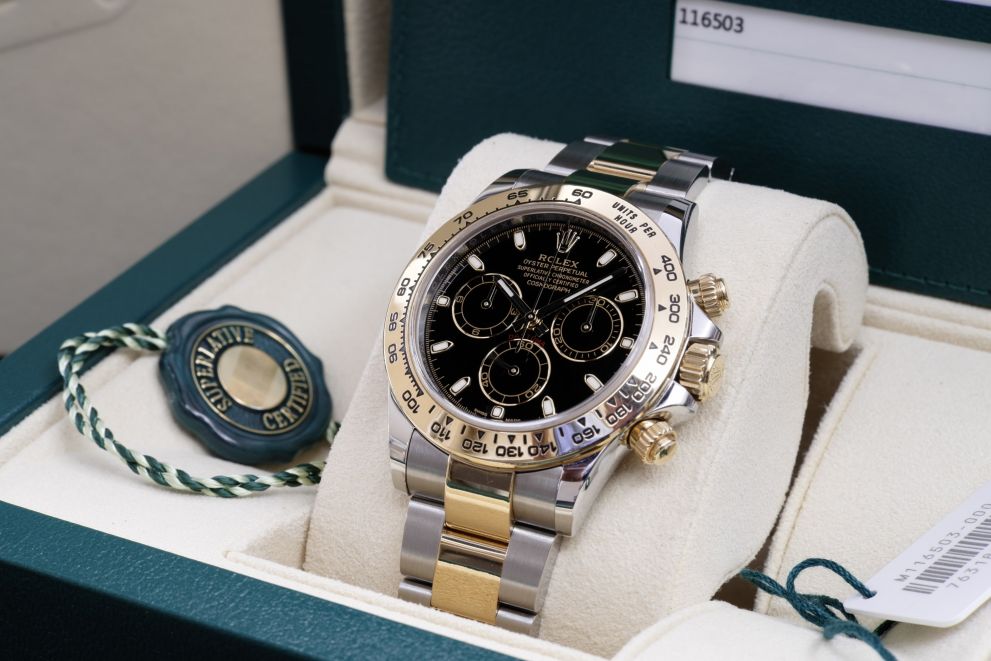 Rolex Daytona Ref. 116503 SS / Gold 18kt Black Dial Full set 2017 b/p TAG