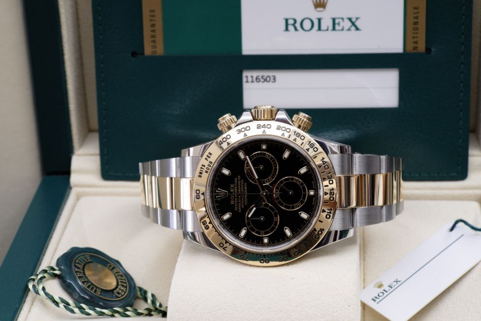 Rolex Daytona Ref. 116503 SS / Gold 18kt Black Dial Full set 2017 b/p TAG